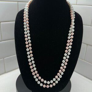 Pink and White Faux Pearls Flapper Length
